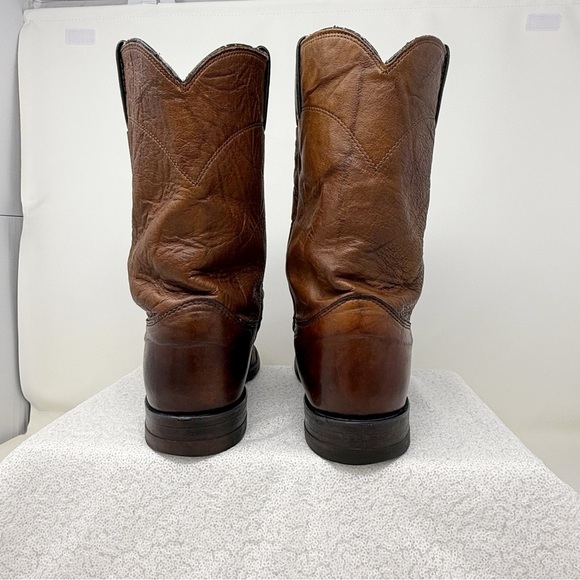 Men’s Justin USA Brown Leather Round Toe western Roper Cowboy boots 91/2D